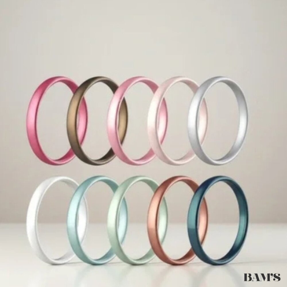 Set‎ of 10 Colorful Plastic Stackable Rings Size 9 | Matte Band Jewelry Bundle